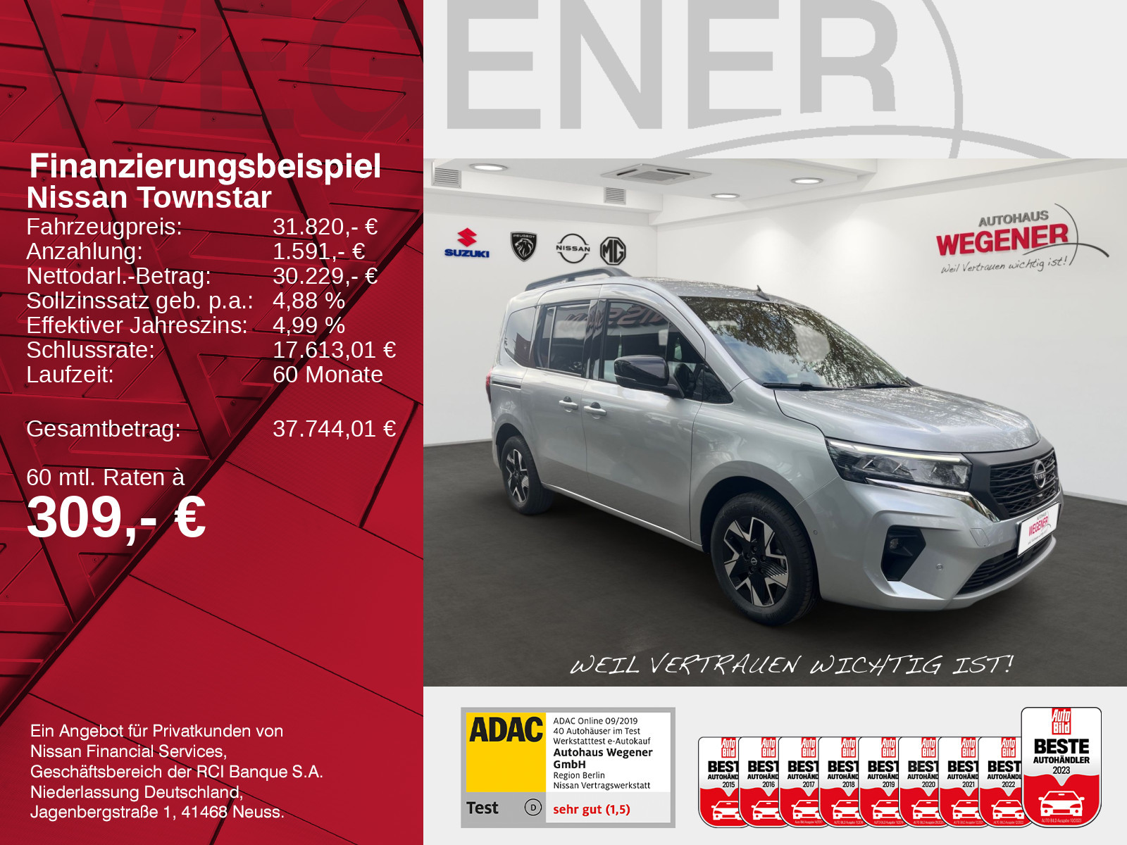 Nissan Townstar Kombi L1 1.3 AT Tekna 360°*Navi*CarPlay