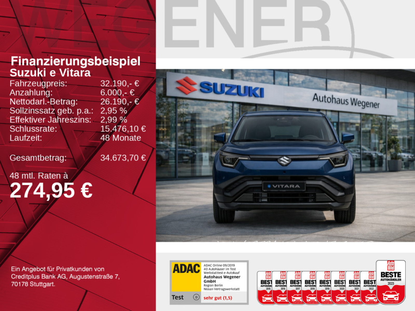 Suzuki e VITARA COMFORT 61kWh | 6000€ Prämie