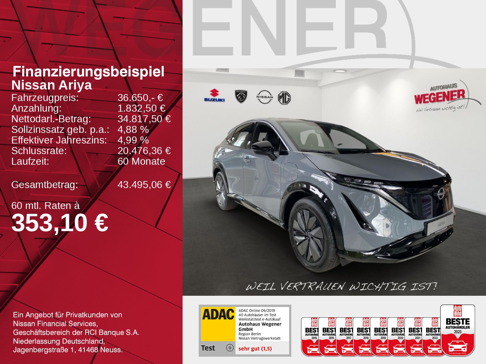 NISSAN ARIYA 63 kWh Basis ACC*Totwinkel*Navi*Kamera*PDC