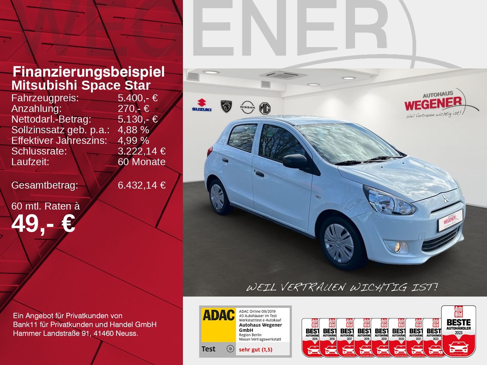 MITSUBISHI Space Star 1.0 MT Radio*ohne Klimaanlage