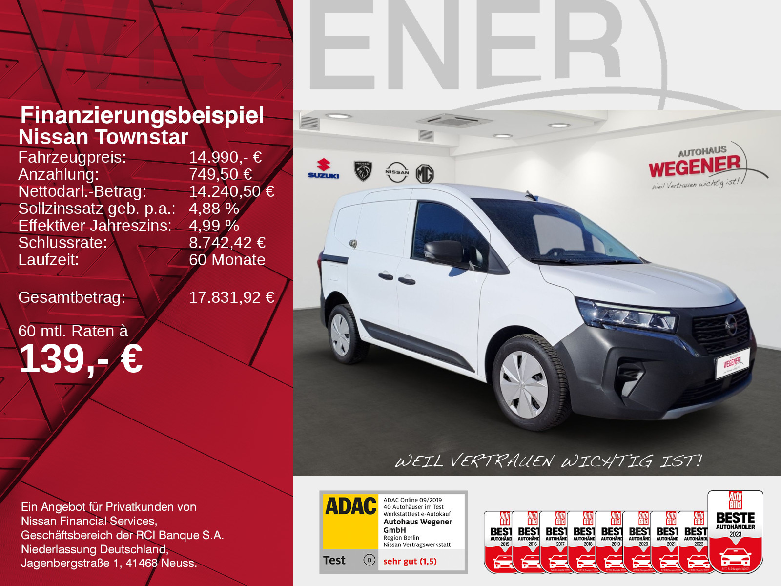 Nissan Townstar Kasten L1 2,2t Klima*PDC hi*DAB*Gitter