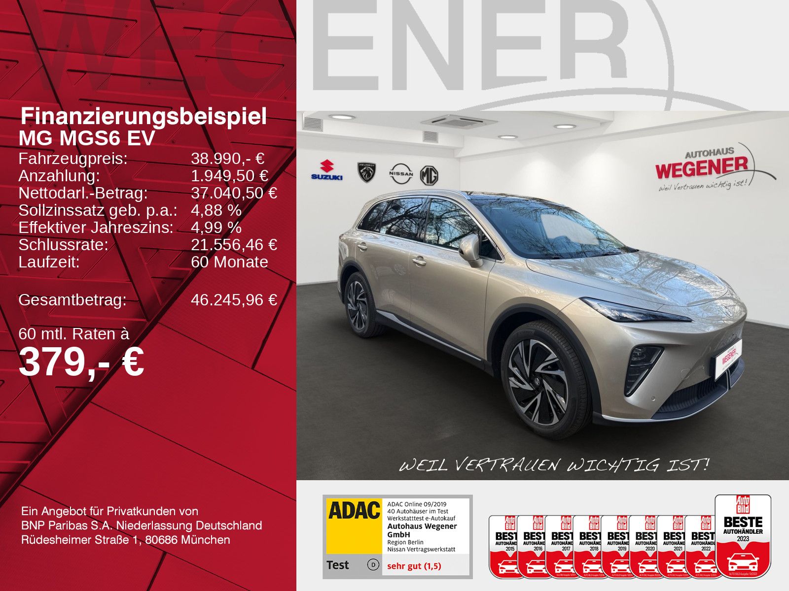 MG MGS6 EV Luxury AWD Head-UpISitzheiz-,belüftung