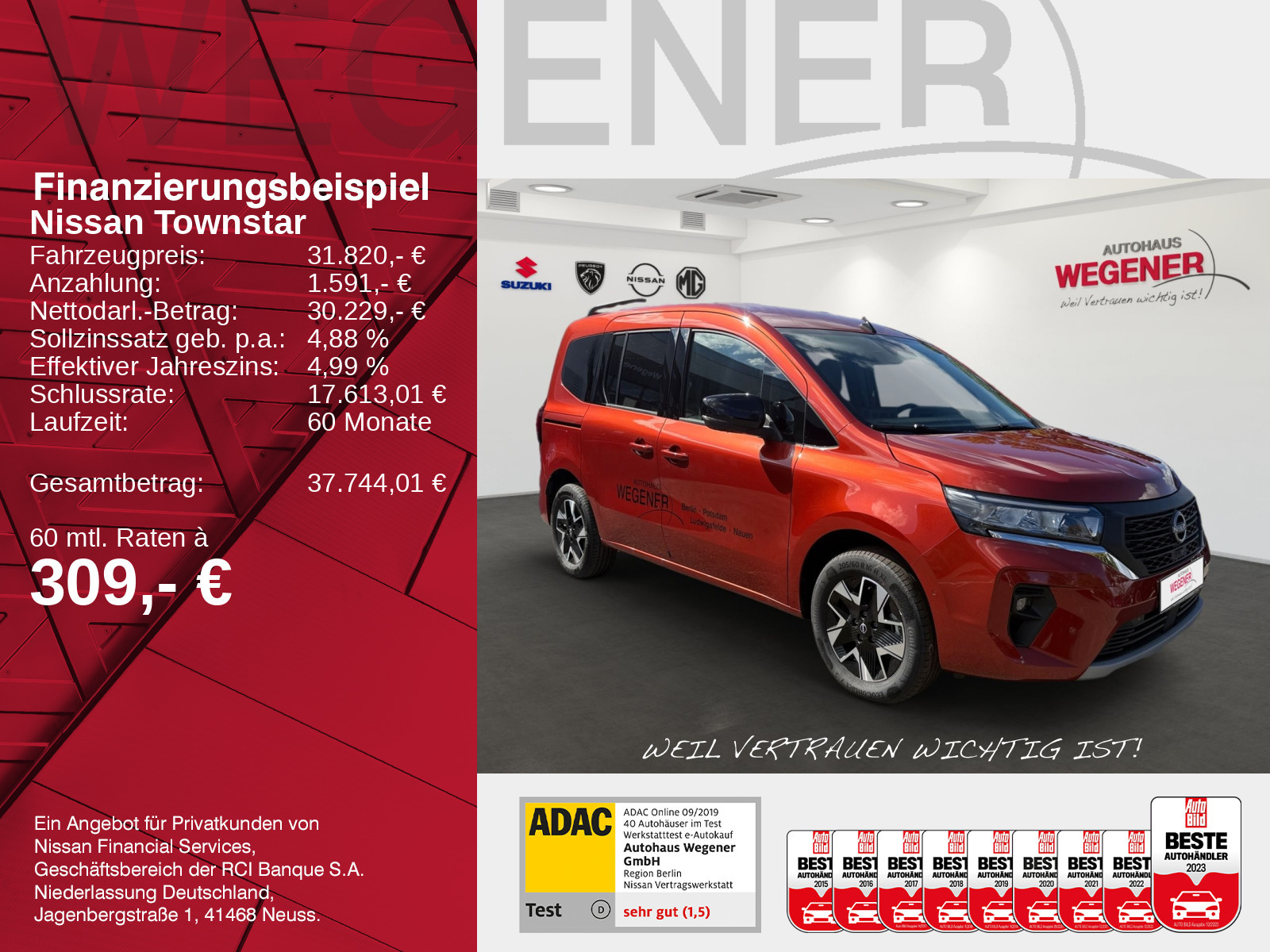 Nissan Townstar Kombi L1 1.3 AT Tekna