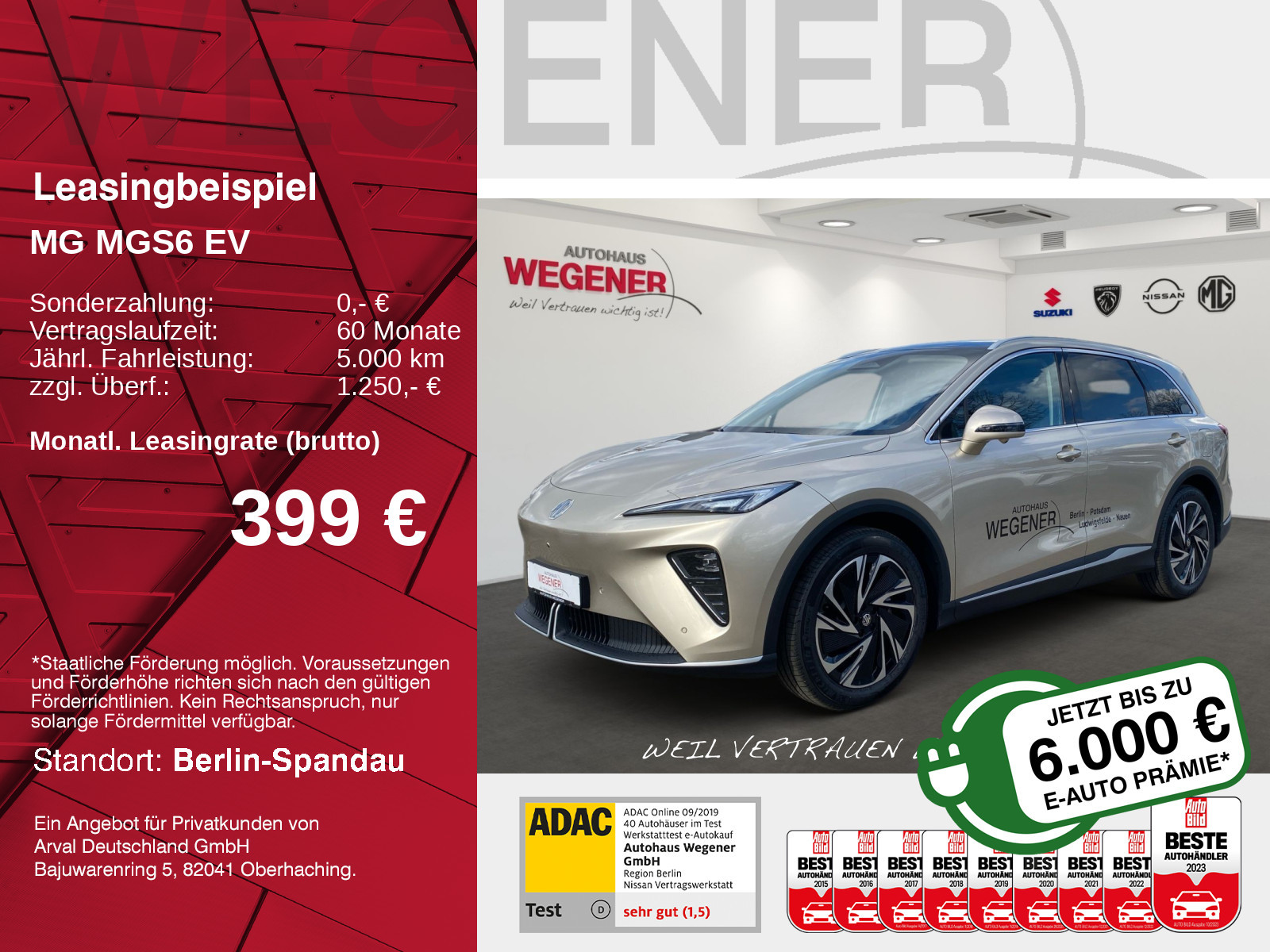 MG MGS6 EV Luxury RWD*HUD*360*PANO*Sitzklima*Ambi*