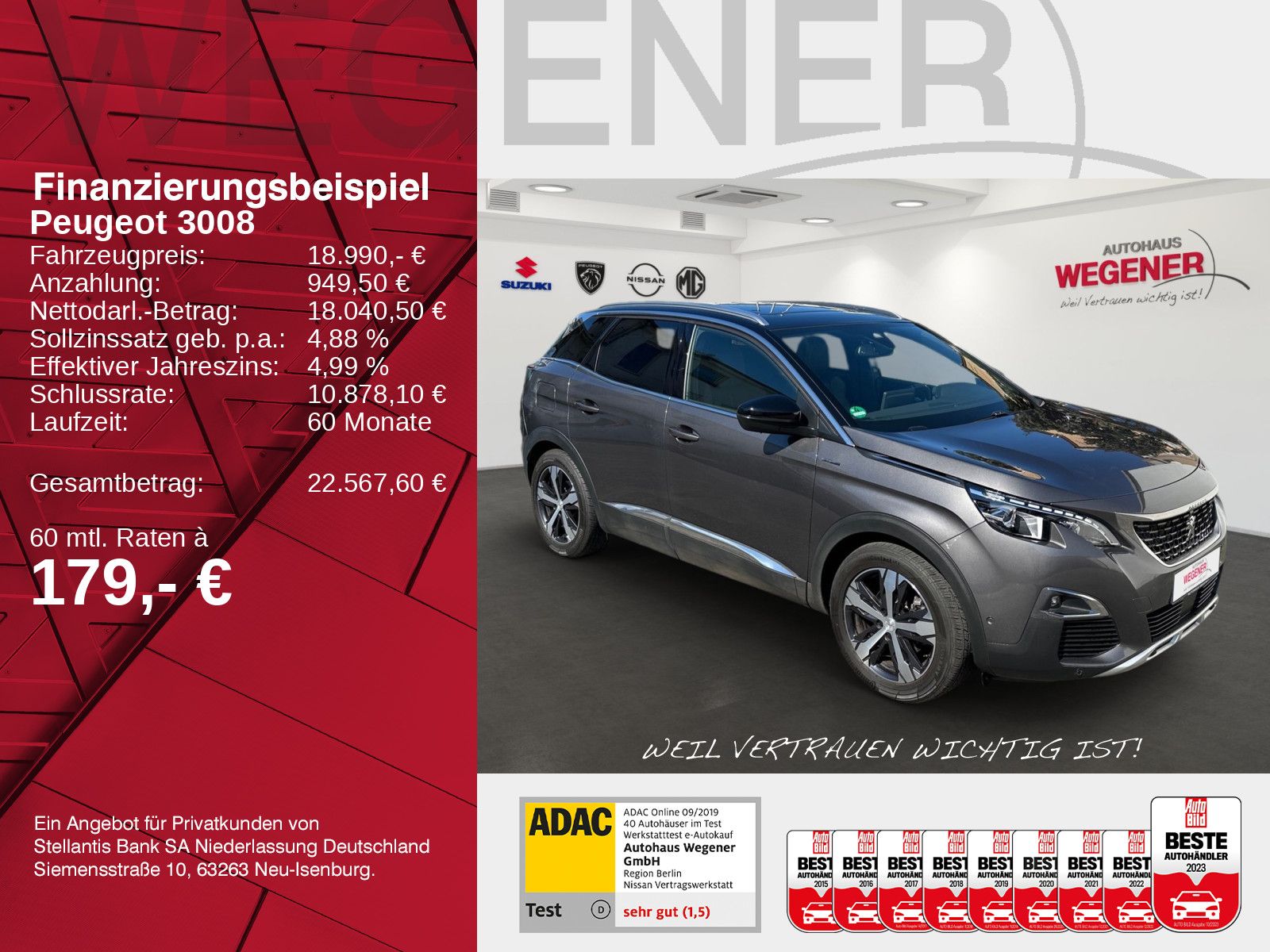 PEUGEOT 3008 GT-LINE 1.6 AHK*Pano*360°*NAVI*Sound*CAM