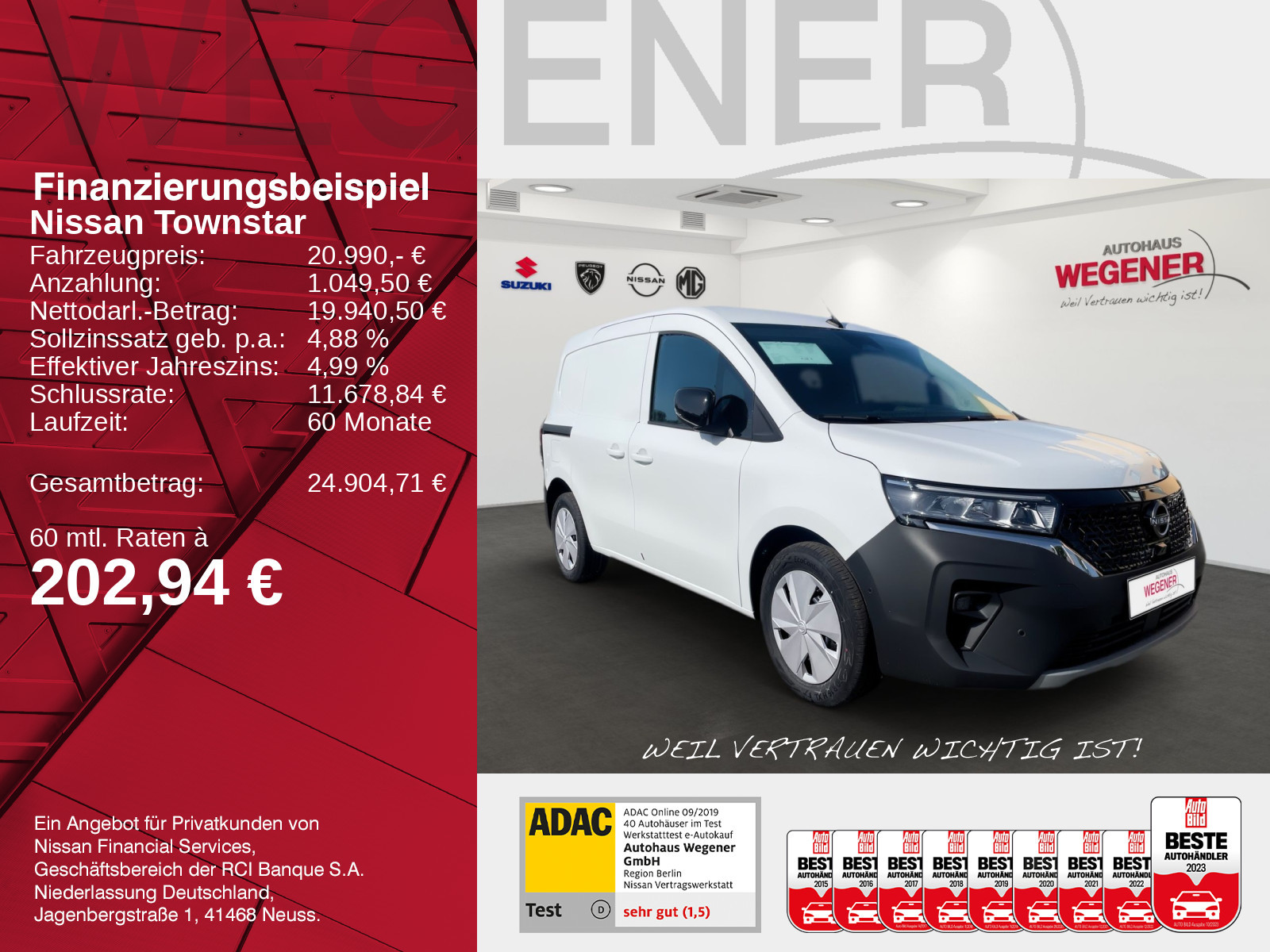 Nissan TOWNSTAR EV Kasten N-CONNECTA  L1   AIRB CCS NAVI TECH ohne Seitenschutzleiste