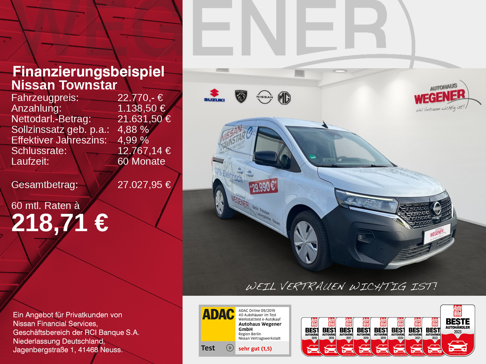 Nissan TOWNSTAR EV Kast N-CONNECTA L1 Navi*Totwi.*360°