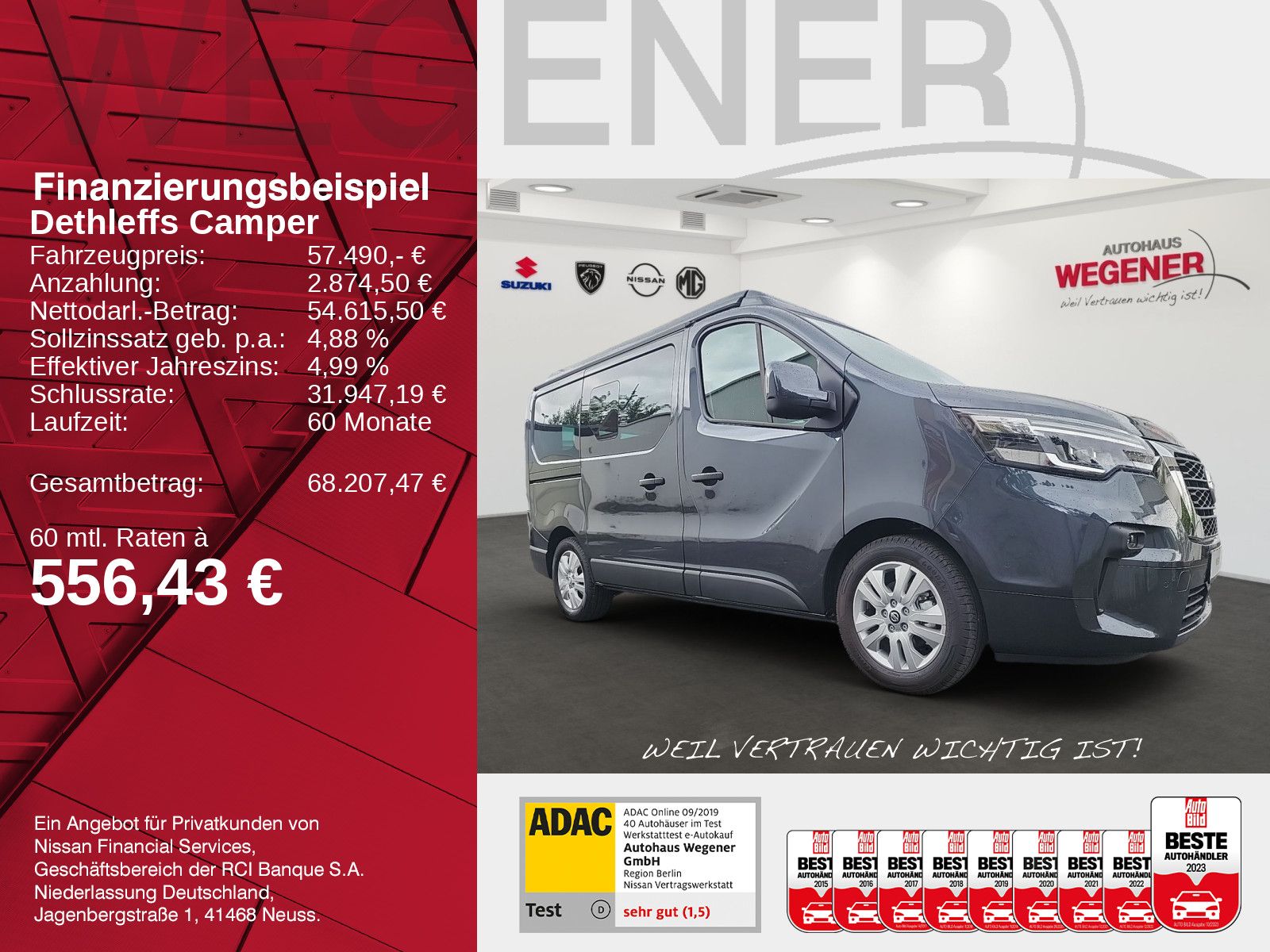 DETHLEFFS NISSAN PRIMASTAR CAMPER SEASIDE AT Aufstelldach