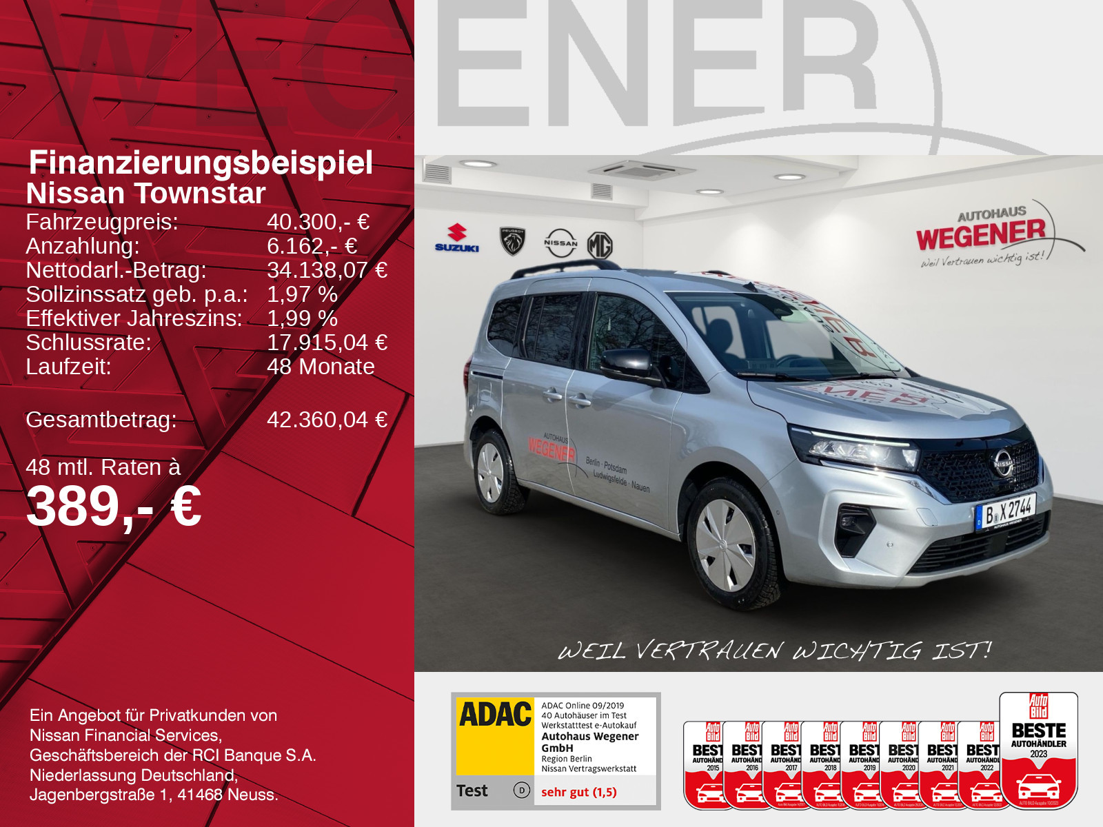 Nissan Townstar Kombi EV TEKNA LED 360°KAM SHZ Keyless