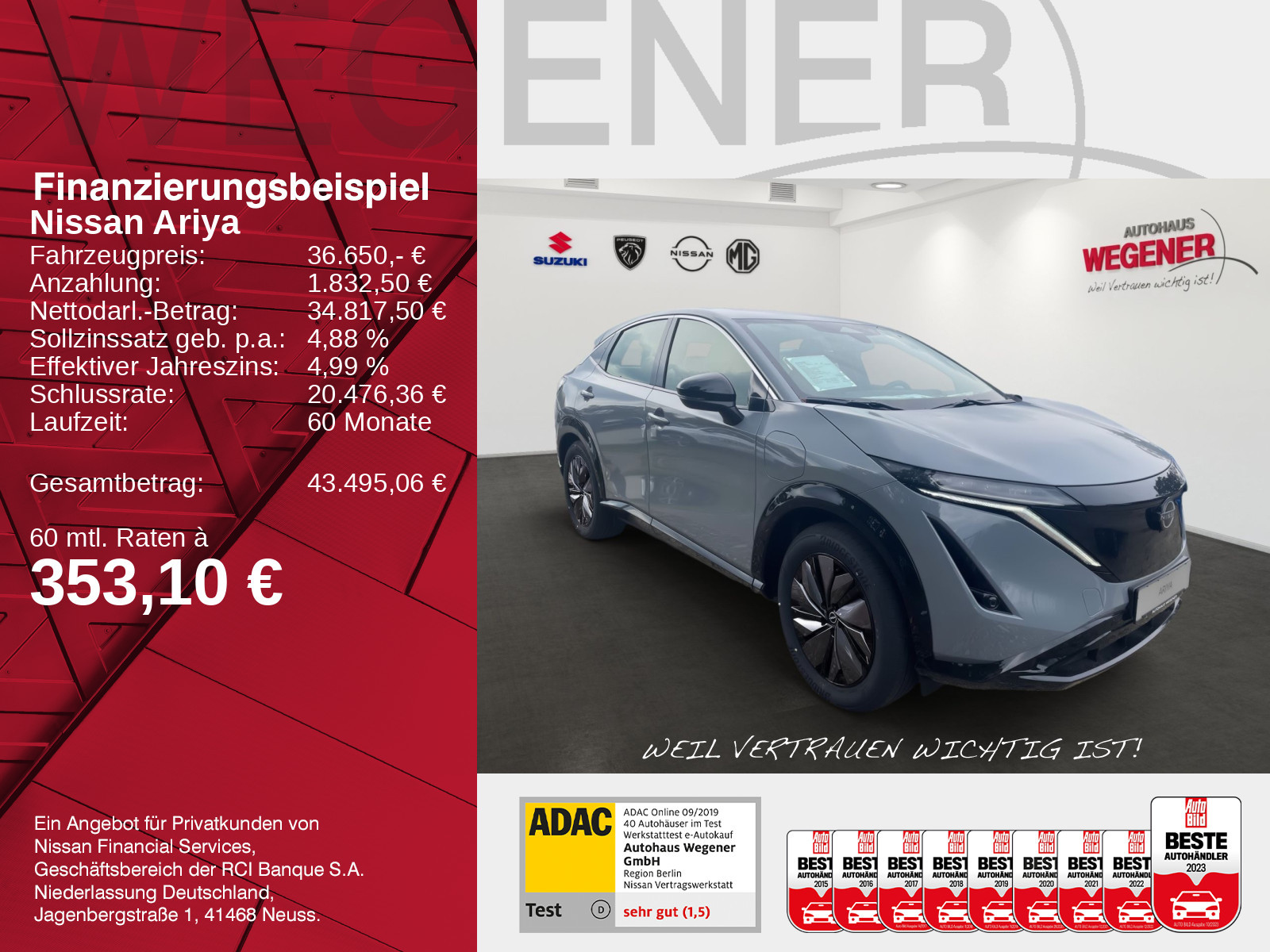 Nissan ARIYA 63 kWh Basis ACC*Totwinkel*Navi*Kamera*PDC